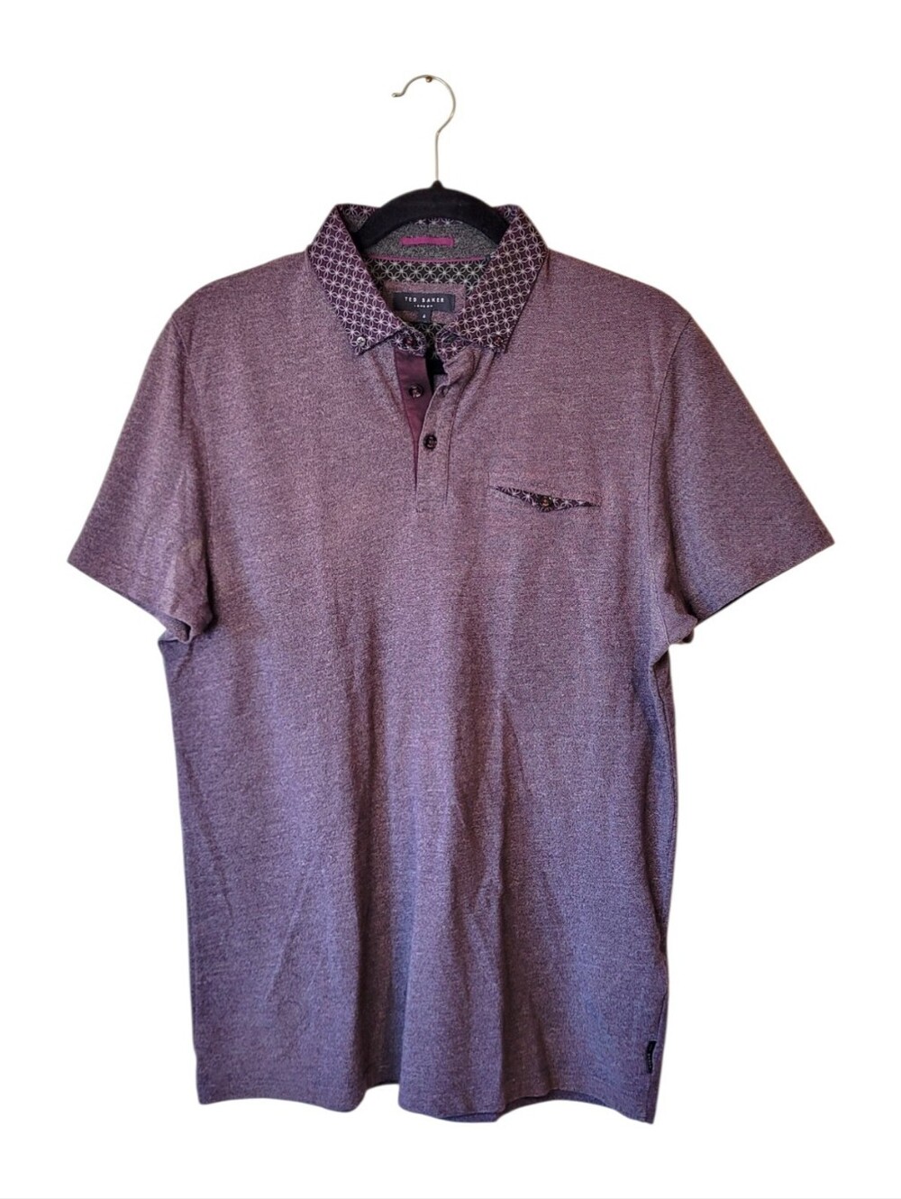 Ted Baker Heathered Maroon Polo with Patterned Contrast Collar Size 4/US L